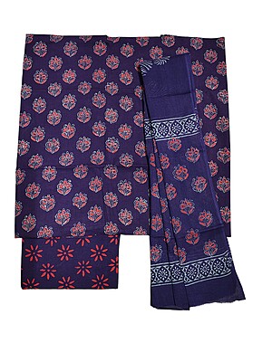 Wine Hand Block Print Unstitched Cotton Salwar Suit Set with cotton Dupatta for Women Wine Hand Block Print Unstitched Cotton Salwar Suit Set with cotton Dupatta for Women