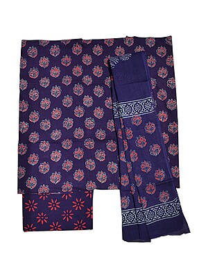 Wine Hand Block Print Unstitched Cotton Salwar Suit Set with cotton Dupatta for Women Wine Hand Block Print Unstitched Cotton Salwar Suit Set with cotton Dupatta for Women