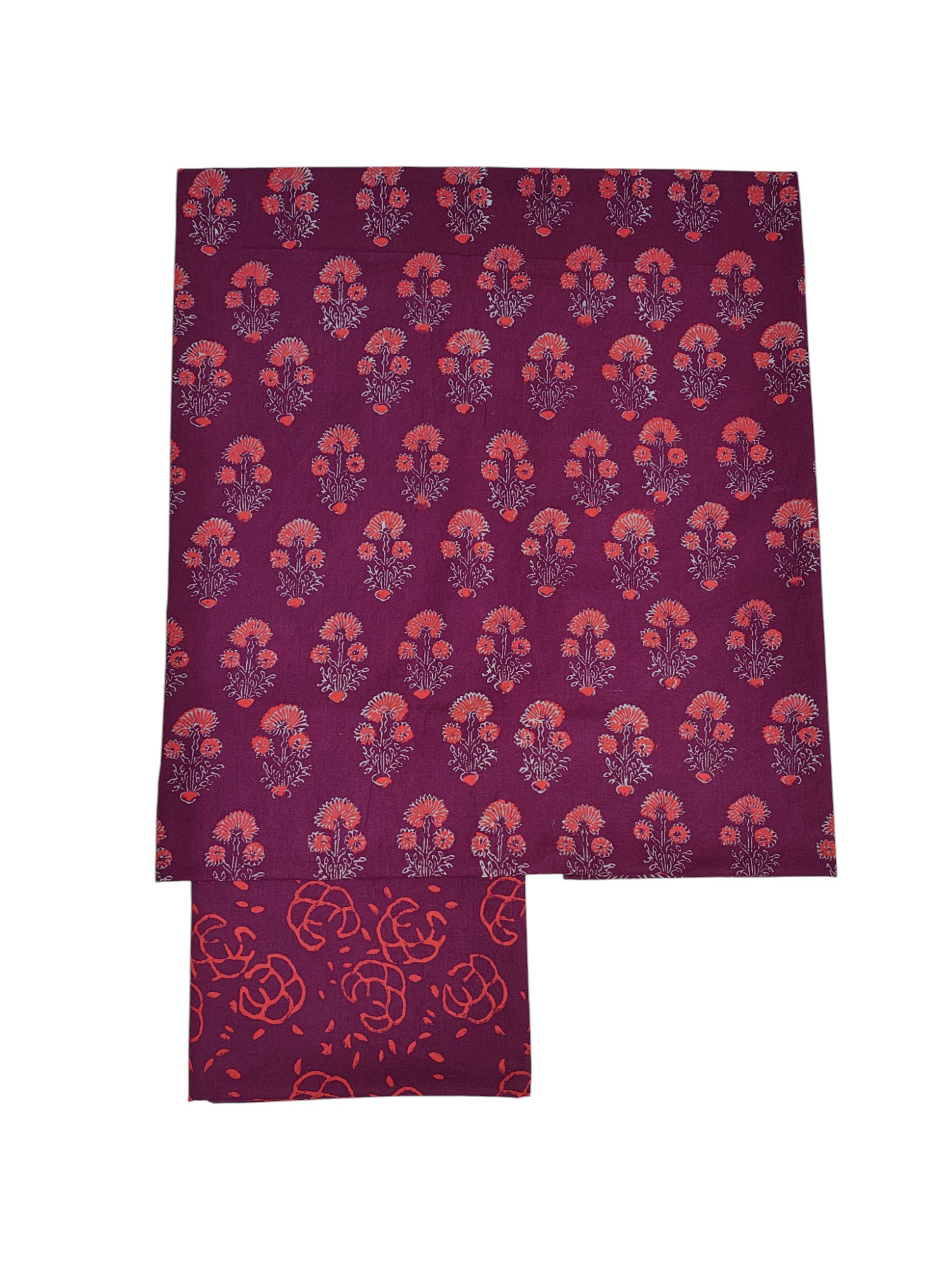 Wine Unstitched Hand block Print Cotton Salwar Suit Set with Linen Dupatta for Women Wine Unstitched Hand block Print Cotton Salwar Suit Set with Linen Dupatta for Women