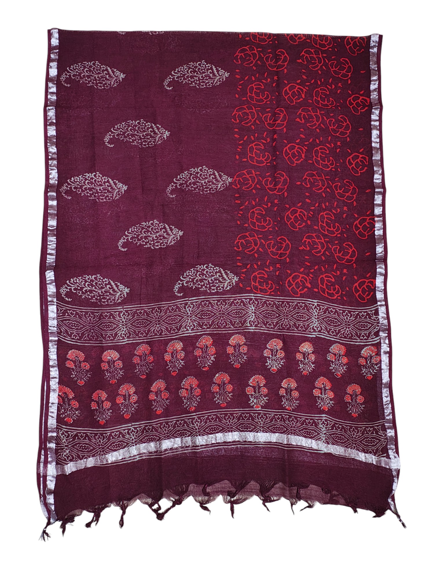 Wine Unstitched Hand block Print Cotton Salwar Suit Set with Linen Dupatta for Women Wine Unstitched Hand block Print Cotton Salwar Suit Set with Linen Dupatta for Women