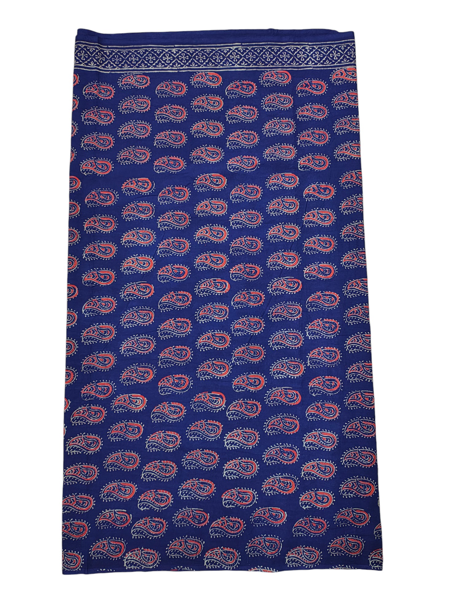 Indigo Unstitched Hand block Print Cotton Salwar Suit Set with Linen Dupatta for Women