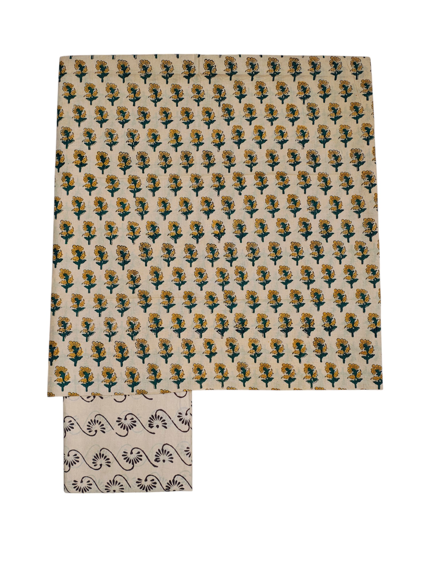 Cream & Green Bagru Block Printed Pure Cotton Dress Material Cream & Green Bagru Block Printed Pure Cotton Dress Material