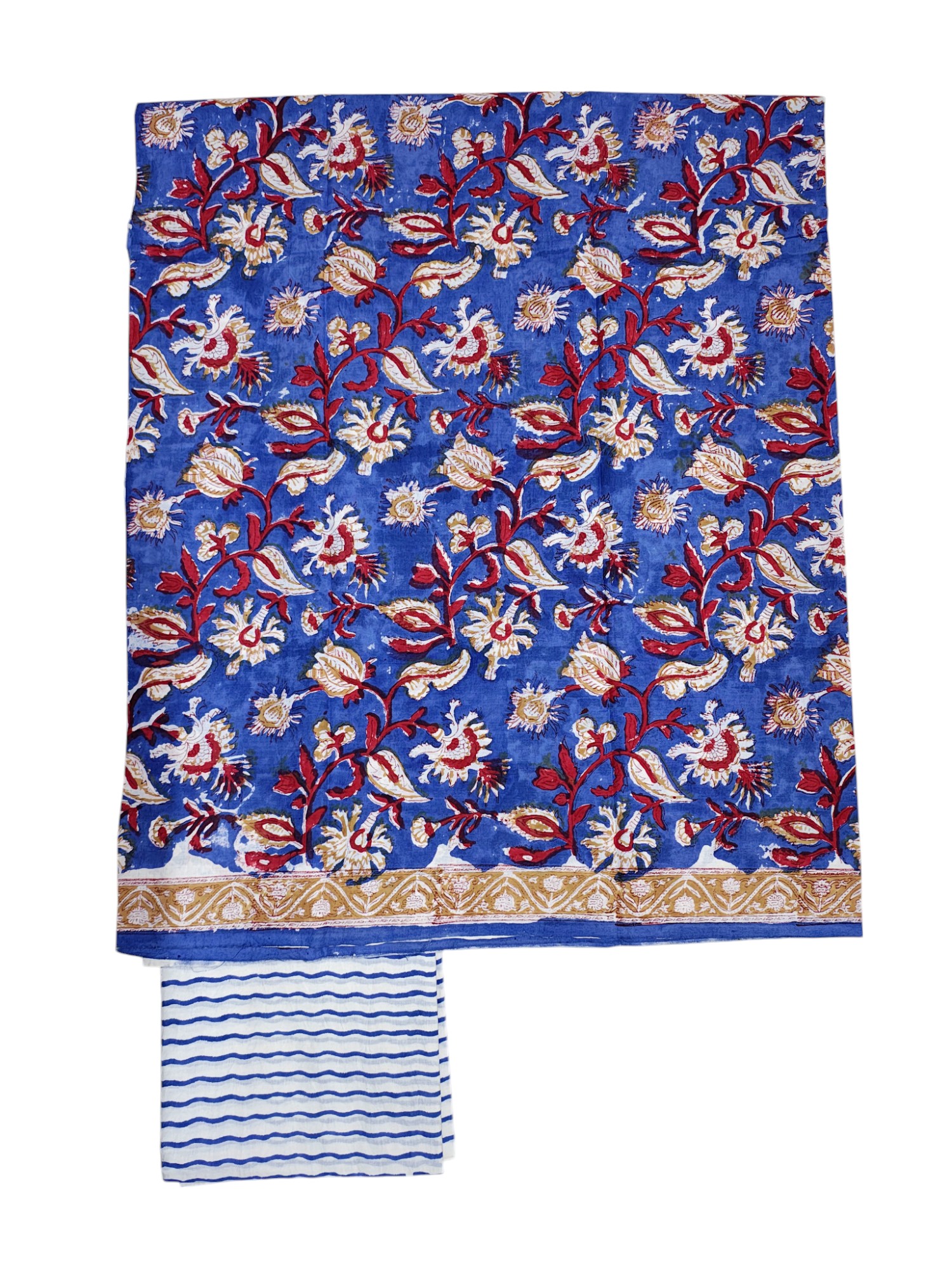 Blue Sanganeri block Print Cotton Unstitched Salwar Suit Set with Linen Dupatta Blue Sanganeri block Print Cotton Unstitched Salwar Suit Set with Linen Dupatta