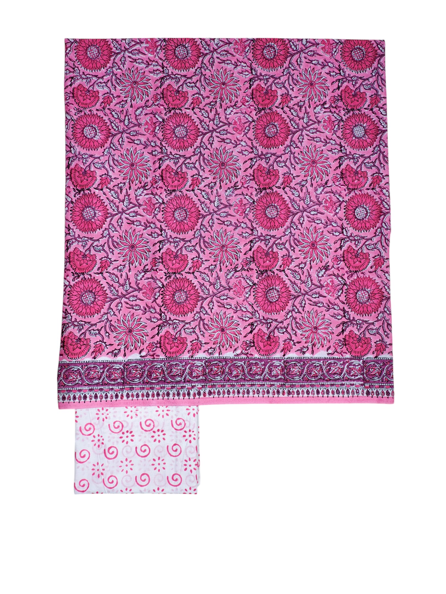 Pink Sanganeri block Print Cotton Unstitched Salwar Suit Set with Linen Dupatta Pink Sanganeri block Print Cotton Unstitched Salwar Suit Set with Linen Dupatta