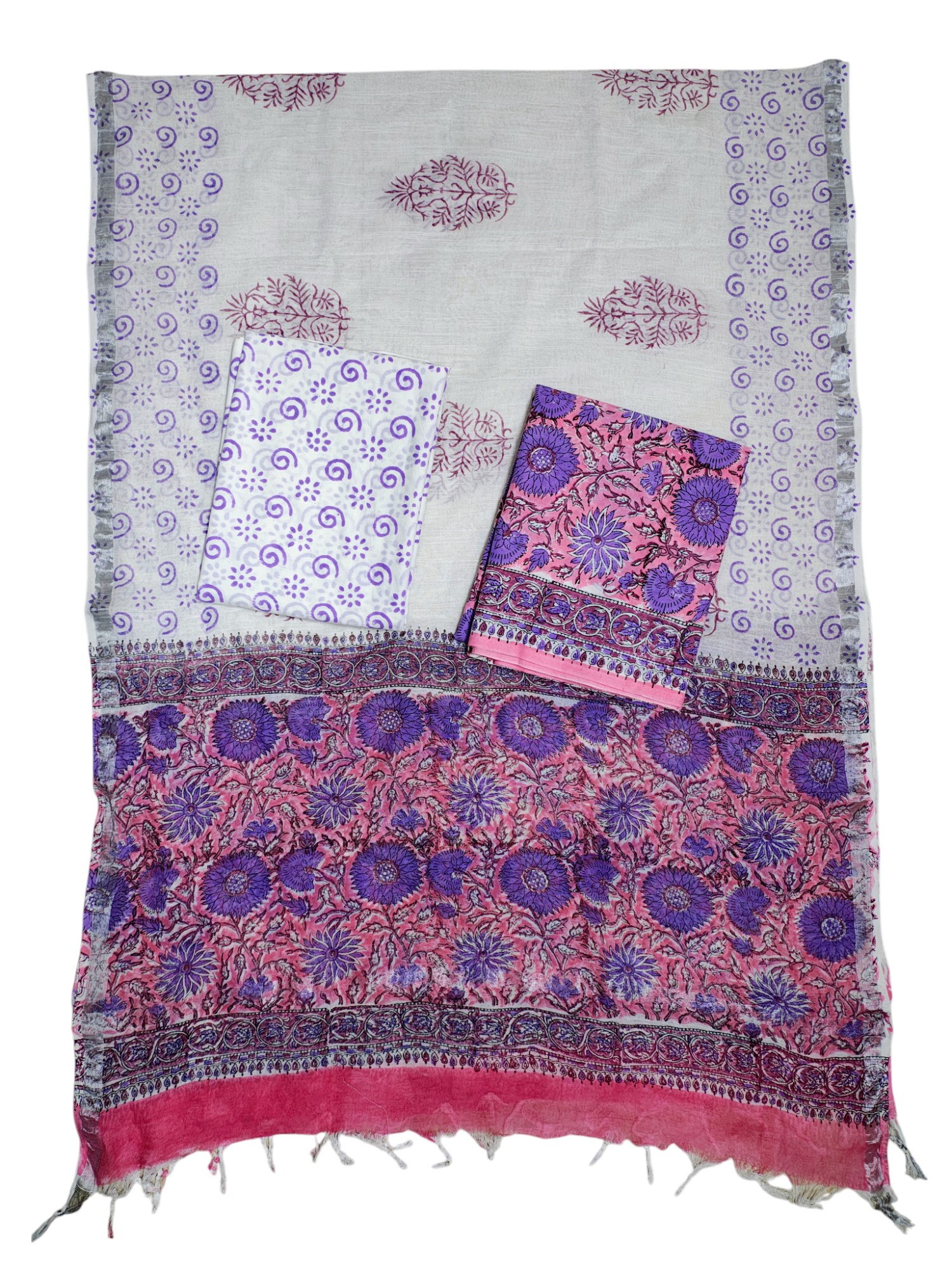Purple Sanganeri block Print Cotton Unstitched Salwar Suit Set with Linen Dupatta Purple Sanganeri block Print Cotton Unstitched Salwar Suit Set with Linen Dupatta