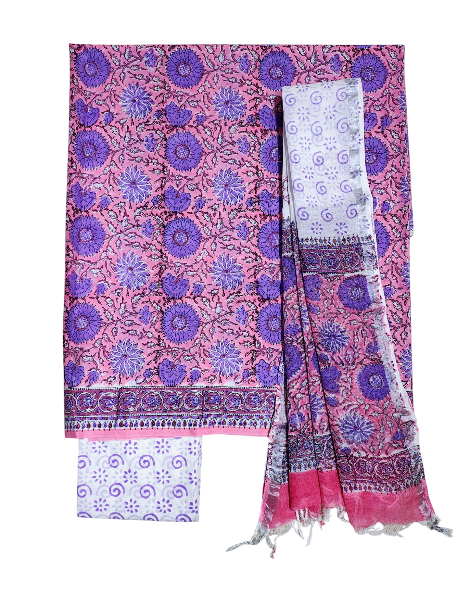 Purple Sanganeri block Print Cotton Unstitched Salwar Suit Set with Linen Dupatta Purple Sanganeri block Print Cotton Unstitched Salwar Suit Set with Linen Dupatta