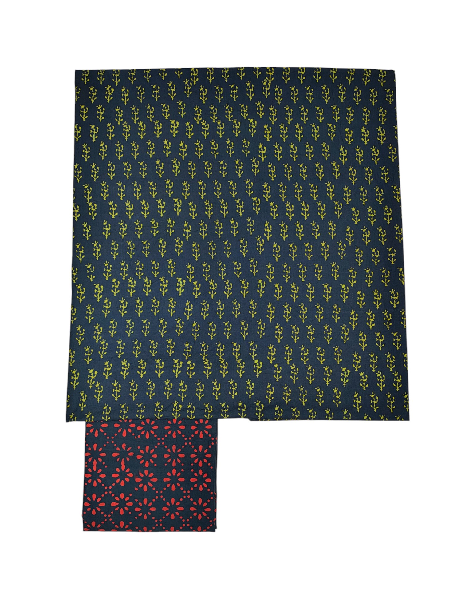 Dark Green Hand Block Print Cotton Unstitched Salwar Suit Set with Linen Dupatta Dark Green Hand Block Print Cotton Unstitched Salwar Suit Set with Linen Dupatta