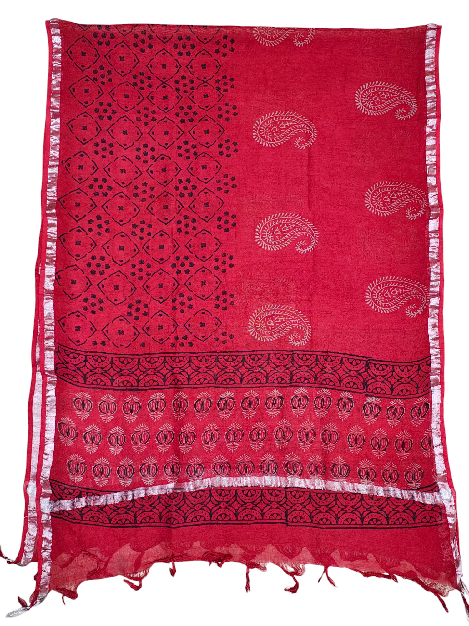 Red Ajrakh Print Cotton Unstitched Salwar Suit Set with Linen Dupatta Red Ajrakh Print Cotton Unstitched Salwar Suit Set with Linen Dupatta