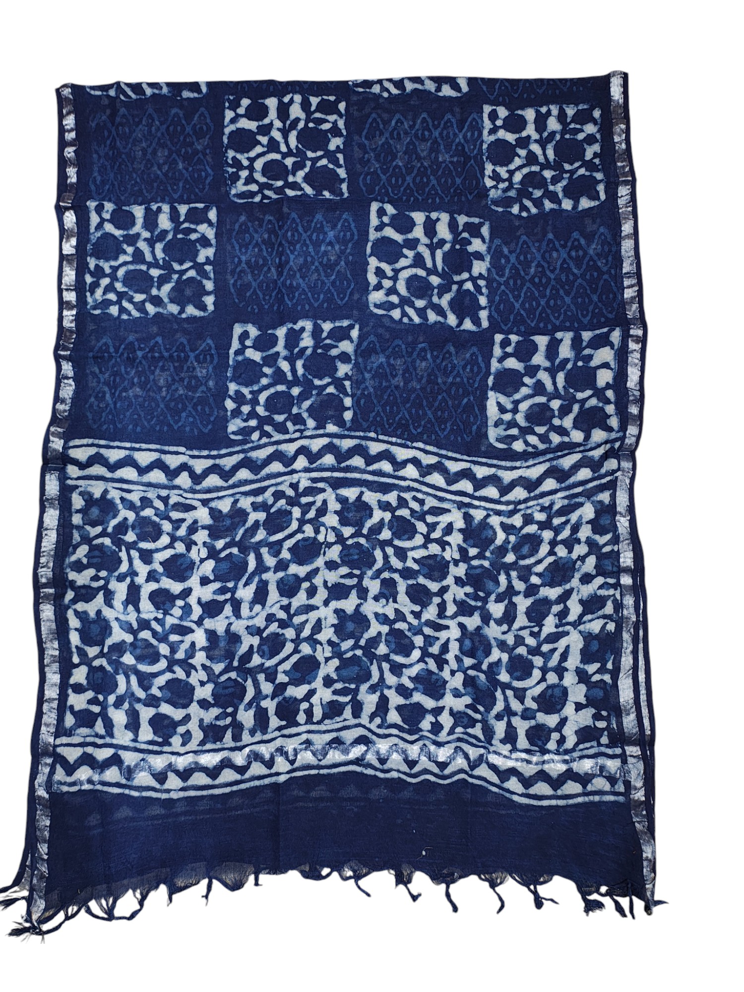 Indigo Dabu Print Pure Cotton Dress Material with Linen Dupatta Indigo Dabu Print Pure Cotton Dress Material with Linen Dupatta