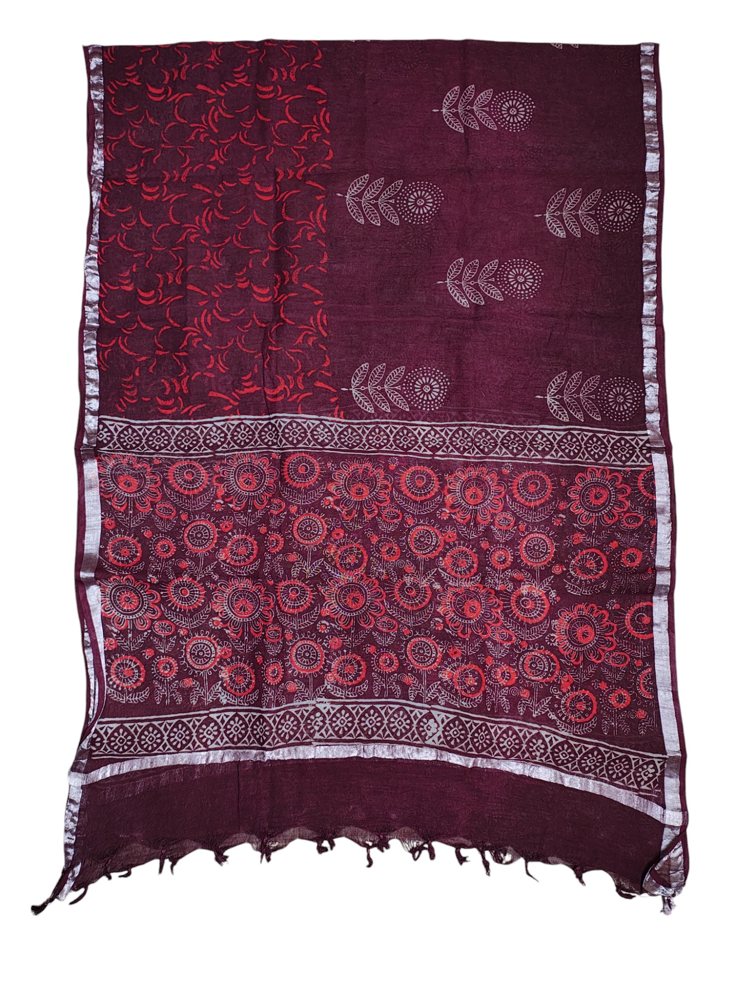 Wine Ajrakh Print Cotton Unstitched Salwar Suit Set with Linen Dupatta for Women Wine Ajrakh Print Cotton Unstitched Salwar Suit Set with Linen Dupatta for Women