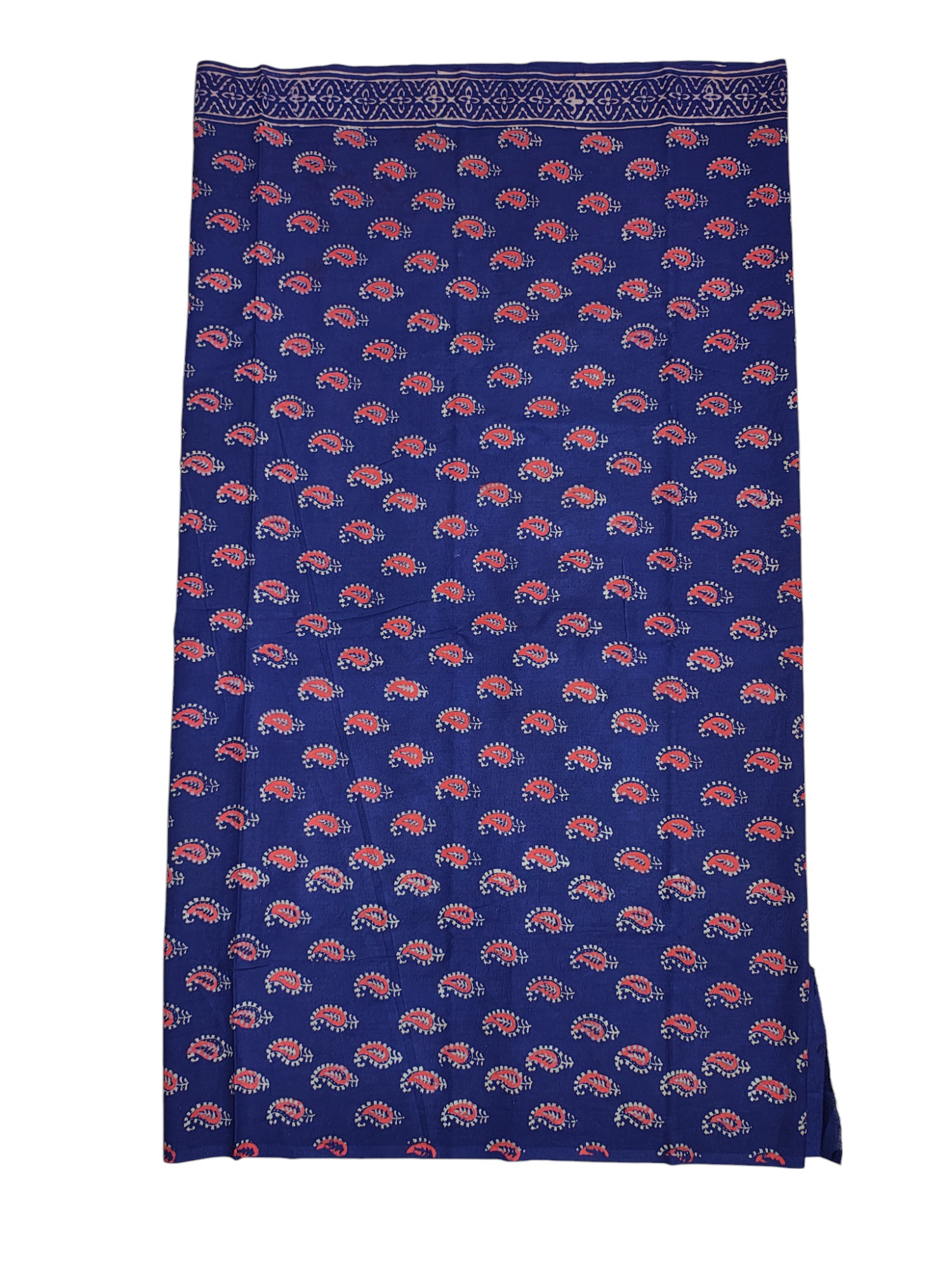 Indigo Ajrakh Print Unstitched Salwar Suit Set with Linen Dupatta