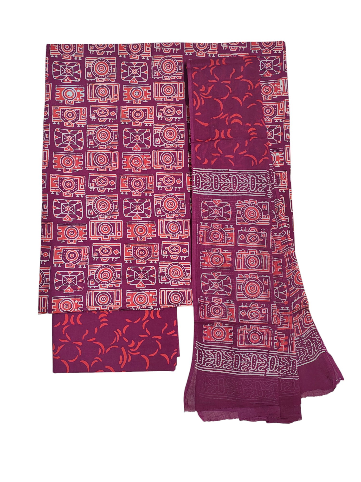 Wine Ajrakh Print Cotton Unstitched Suit Set with cotton Dupatta Wine Ajrakh Print Cotton Unstitched Suit Set with cotton Dupatta