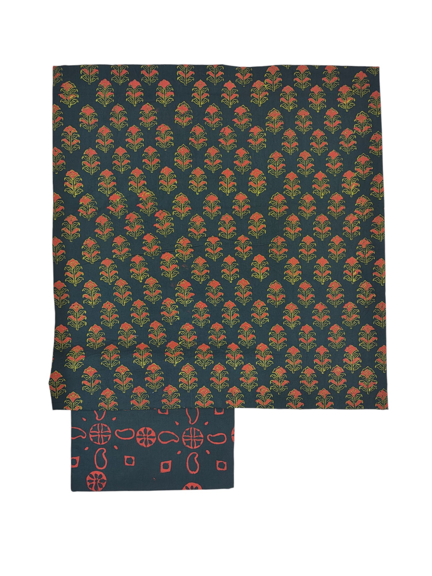 Green Ajrakh Print Cotton Unstitched Salwar Suit Set with Linen Dupatta Green Ajrakh Print Cotton Unstitched Salwar Suit Set with Linen Dupatta