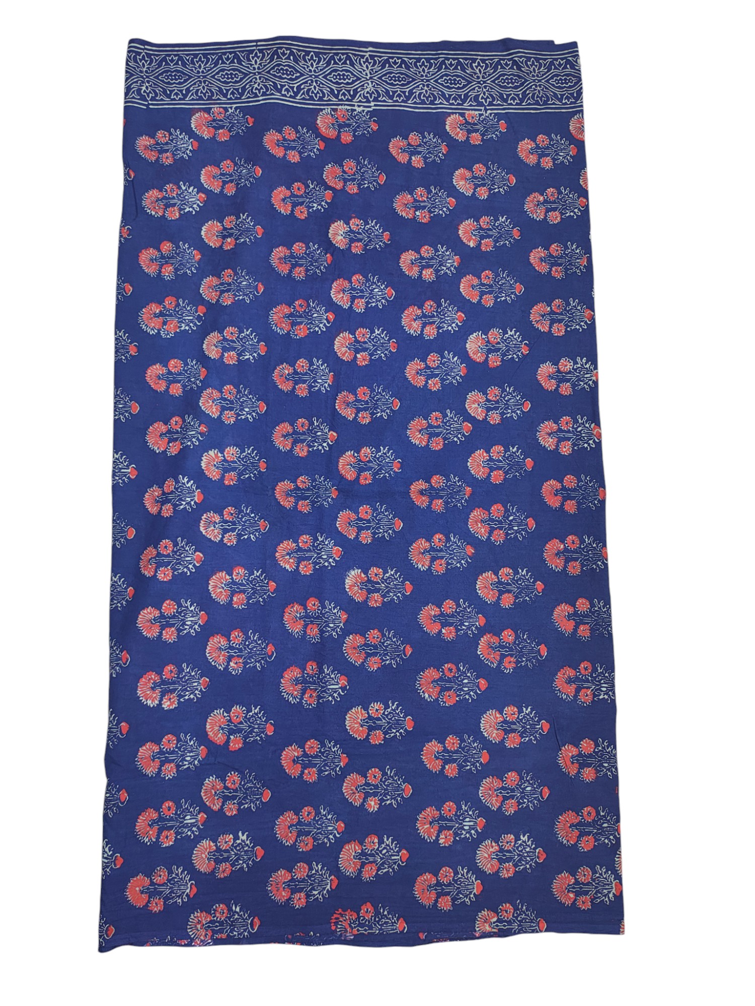Indigo Ajrakh Print Unstitched Suit Set with Linen Dupatta