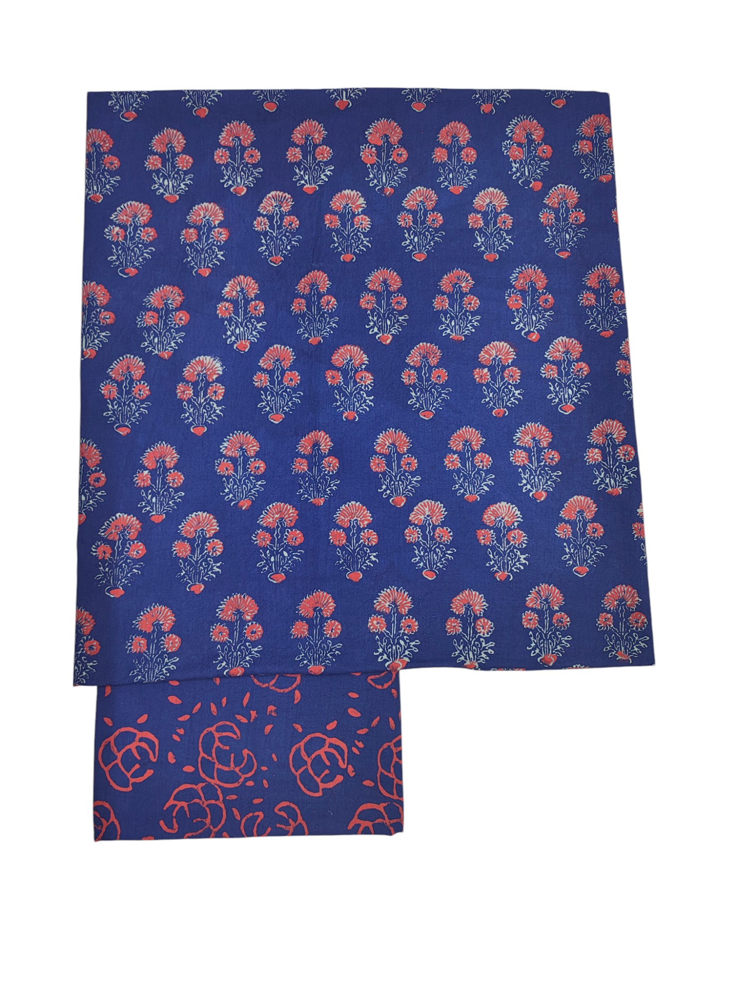 Indigo Ajrakh Print Unstitched Suit Set with Linen Dupatta