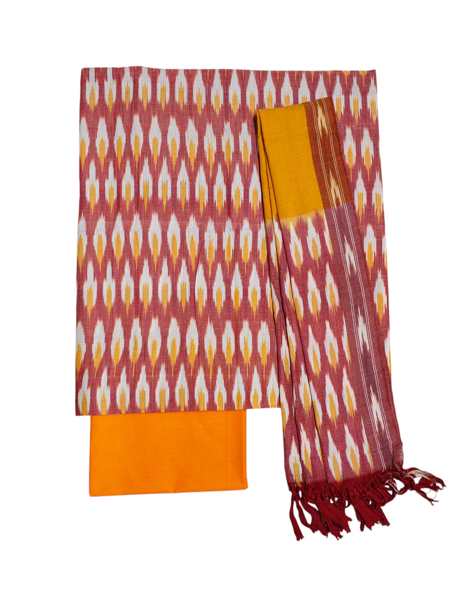 Red & Yellow Pochampally Ikkat Cotton Dress Material Red & Yellow Pochampally Ikkat Cotton Dress Material