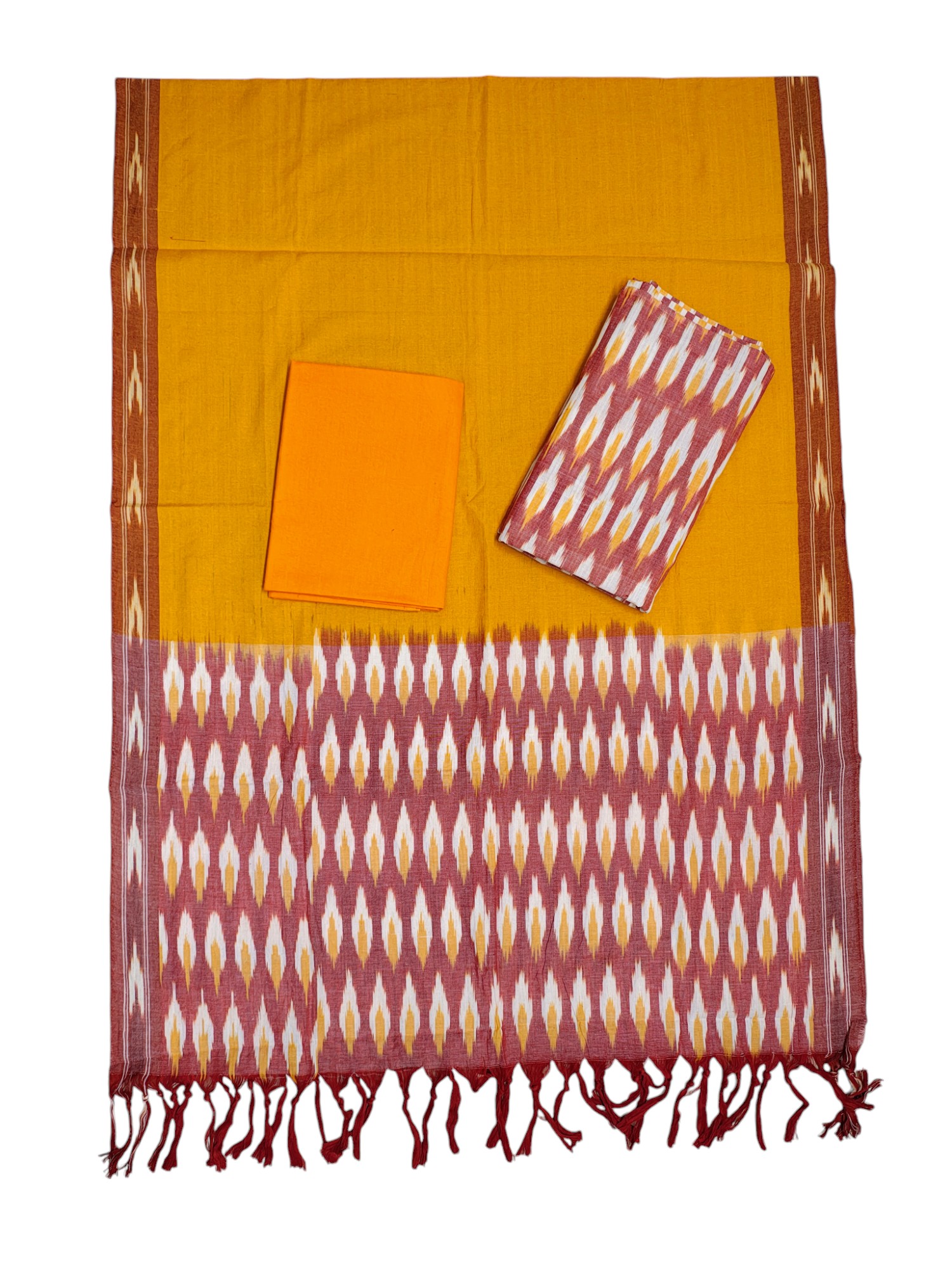 Red & Yellow Pochampally Ikkat Cotton Dress Material Red & Yellow Pochampally Ikkat Cotton Dress Material