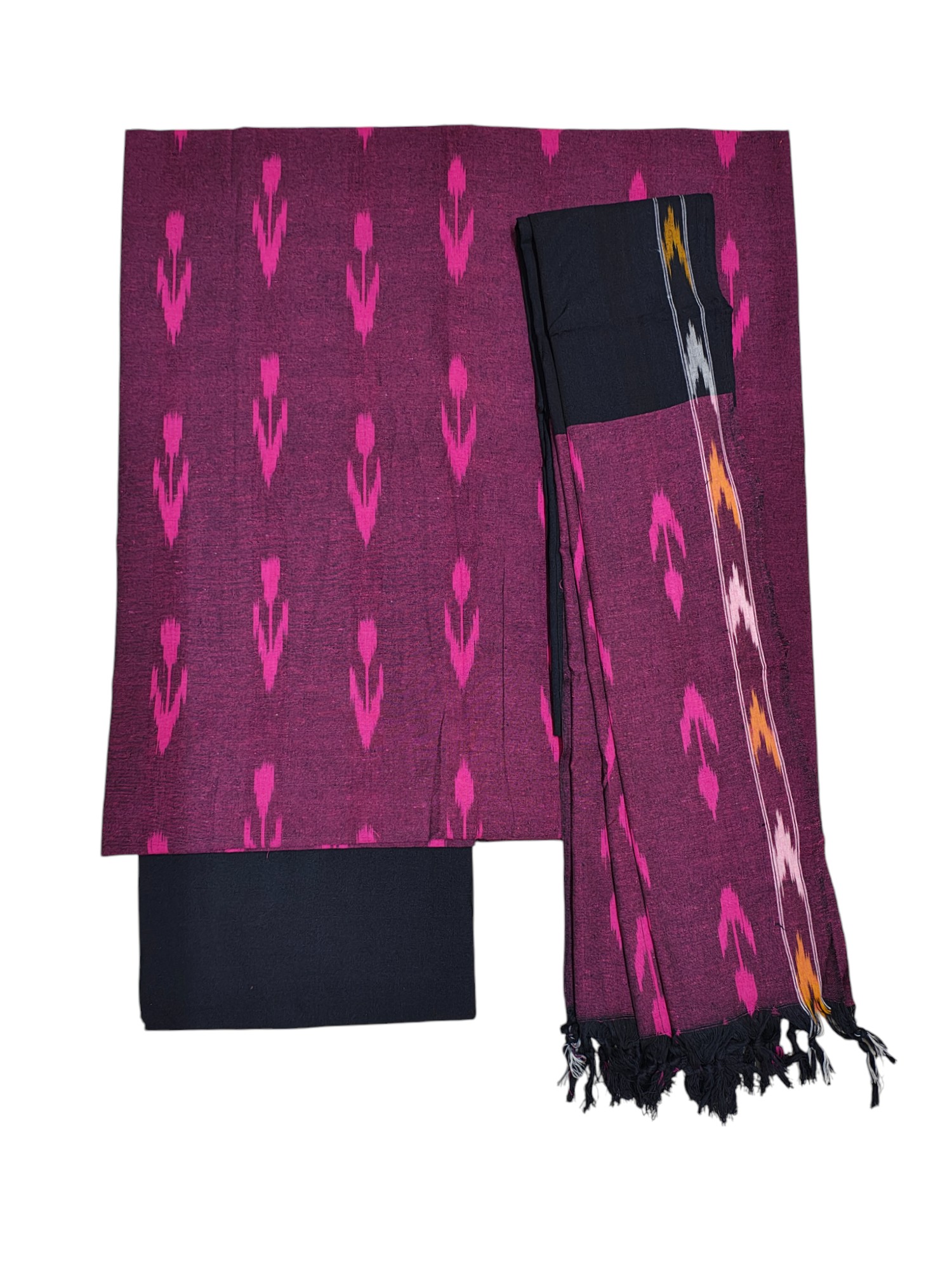 Dark Pink Pochampally Ikat Cotton Unstitched Salwar Suit Set with Dupatta