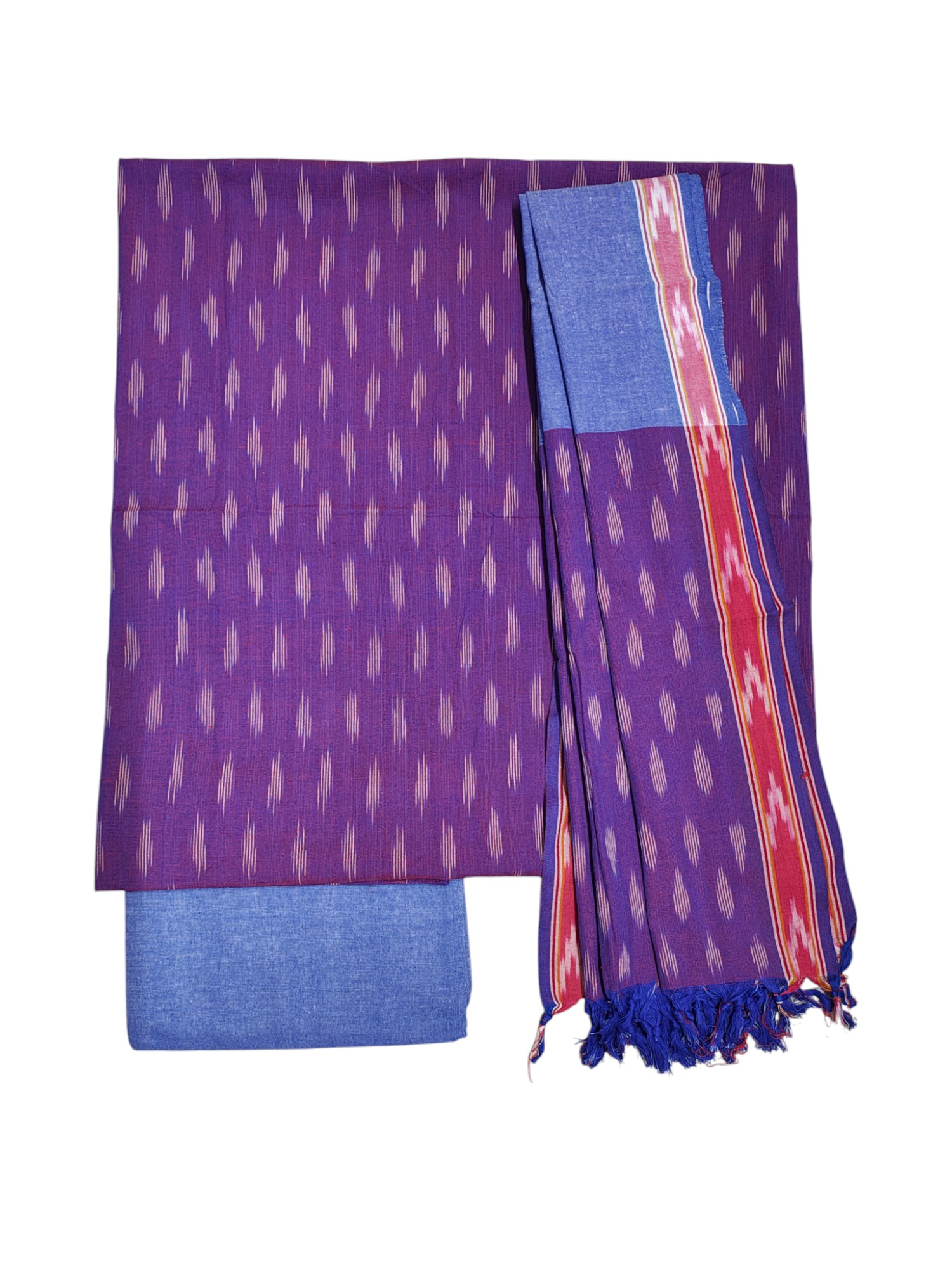 Purple Pure Cotton Ikkat Unstitched Salwar Suit Set with Dupatta Purple Pure Cotton Ikkat Unstitched Salwar Suit Set with Dupatta