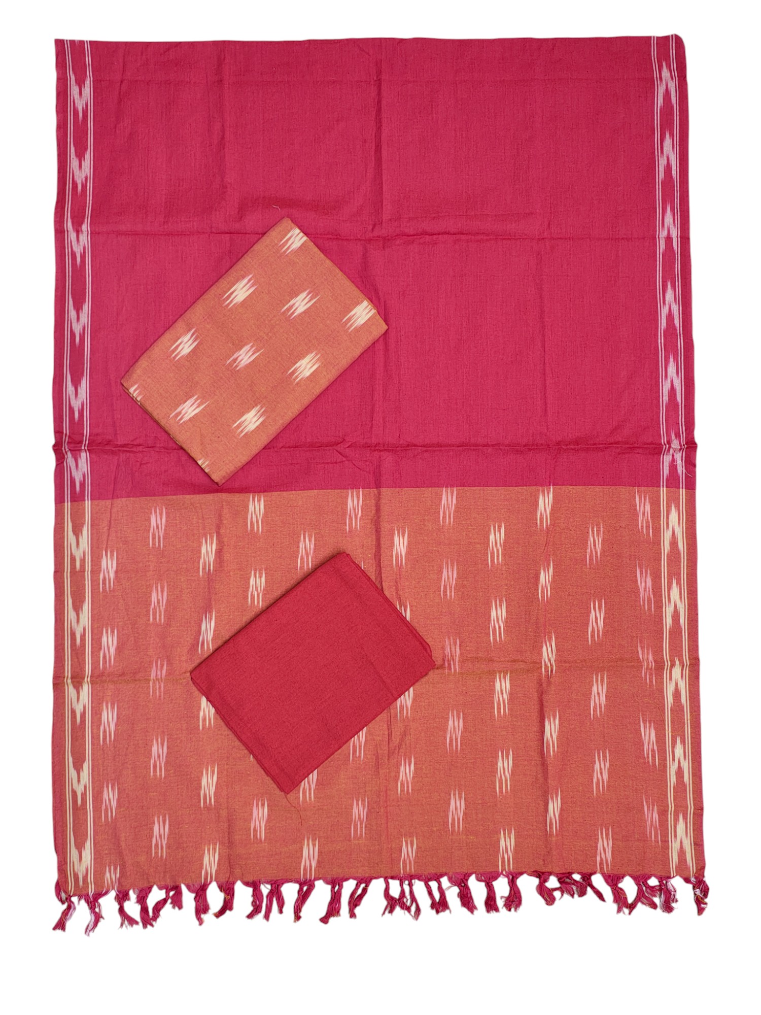 Peach Ikkat Cotton Unstitched Salwar Suit Set with Dupatta