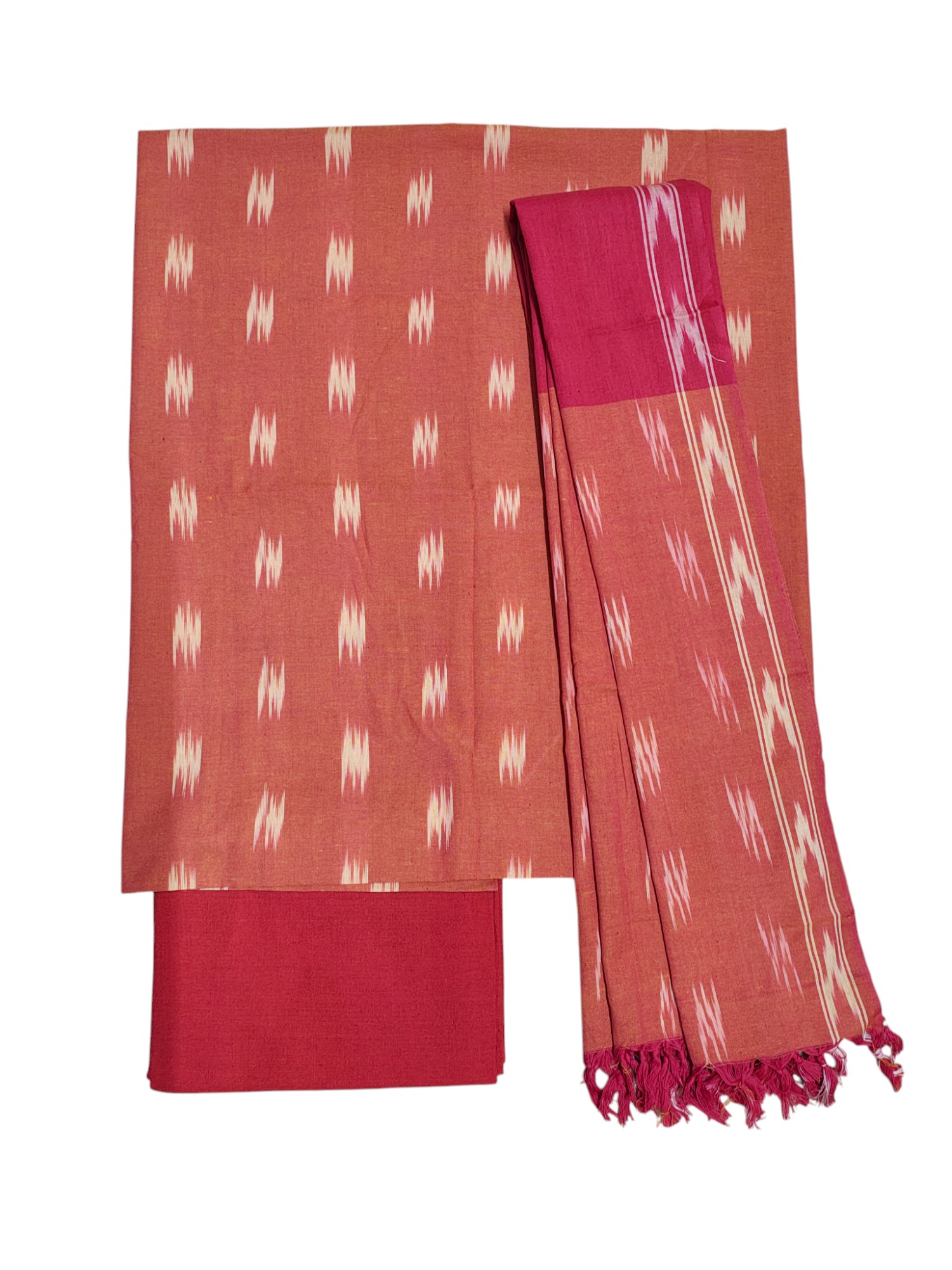 Peach Ikkat Cotton Unstitched Salwar Suit Set with Dupatta