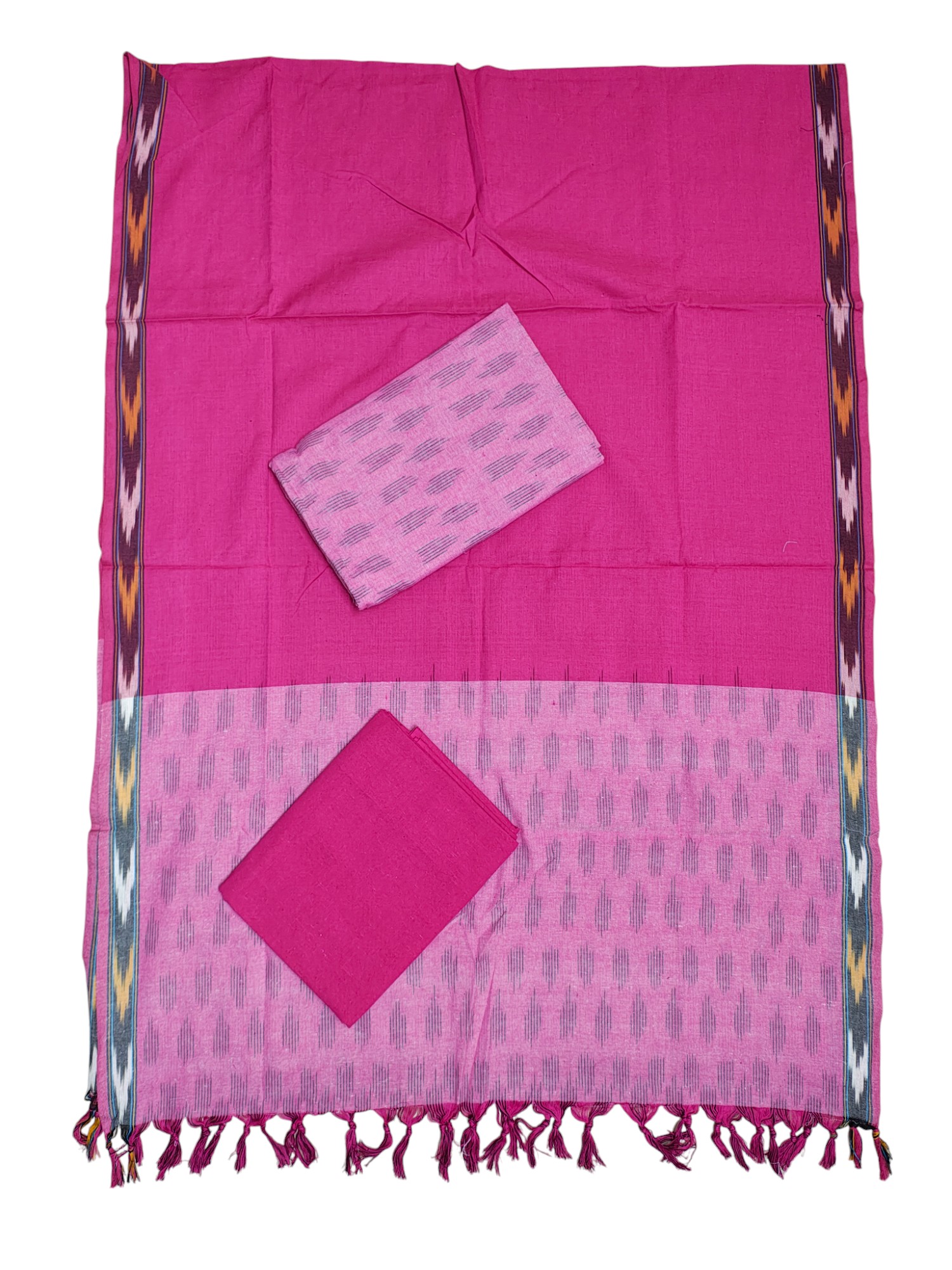 Pink Pochampally Ikkat Cotton Unstitched Salwar Suit Set with Dupatta