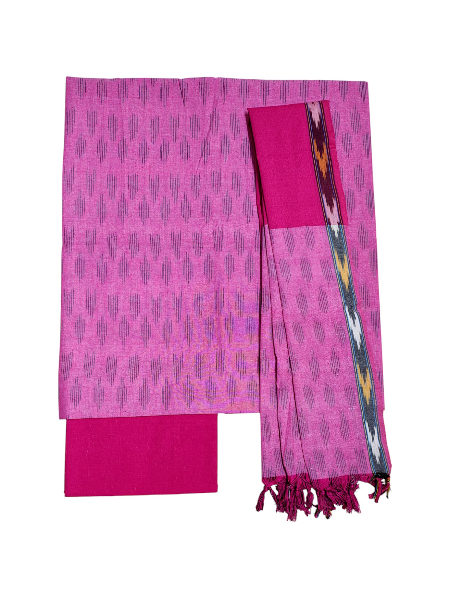 Pink Pochampally Ikkat Cotton Unstitched Salwar Suit Set with Dupatta