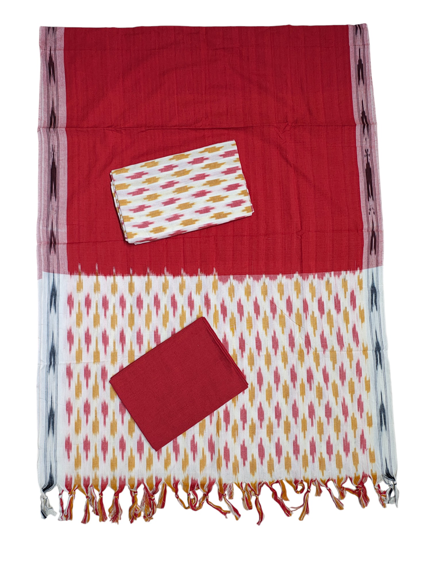 Red & White Pochampally Ikkat Cotton Unstitched Salwar Suit Set with Dupatta Red & White Pochampally Ikkat Cotton Unstitched Salwar Suit Set with Dupatta