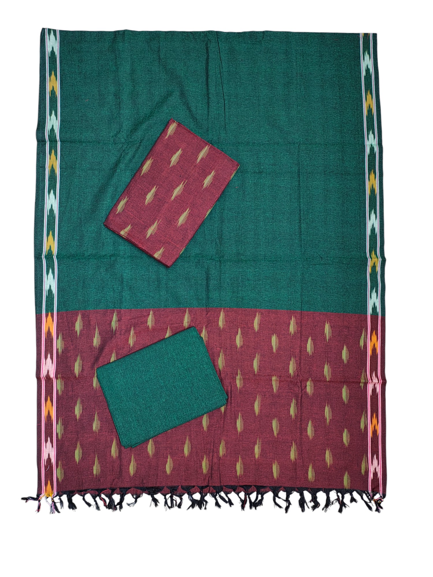 Maroon & Green Pochampally Ikkat Cotton Unstitched Salwar Suit Set Maroon & Green Pochampally Ikkat Cotton Unstitched Salwar Suit Set