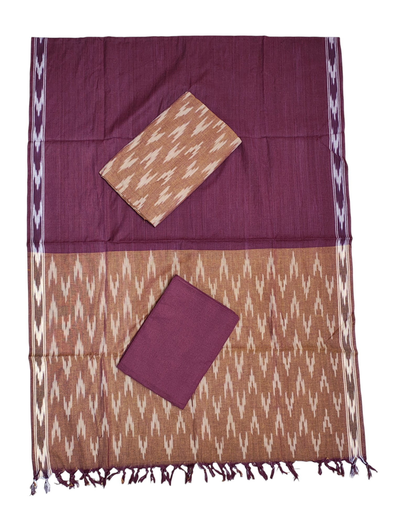 Rust & Maroon Pochampally Ikkat Cotton Unstitched Salwar Suit Set with Dupatta Rust & Maroon Pochampally Ikkat Cotton Unstitched Salwar Suit Set with Dupatta