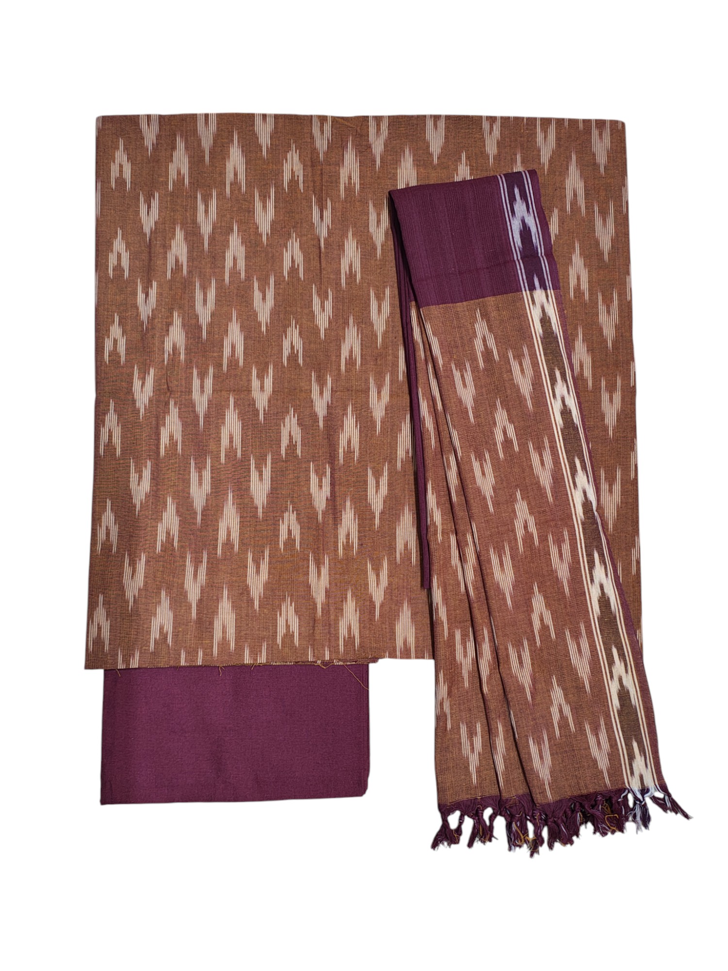 Rust & Maroon Pochampally Ikkat Cotton Unstitched Salwar Suit Set with Dupatta Rust & Maroon Pochampally Ikkat Cotton Unstitched Salwar Suit Set with Dupatta