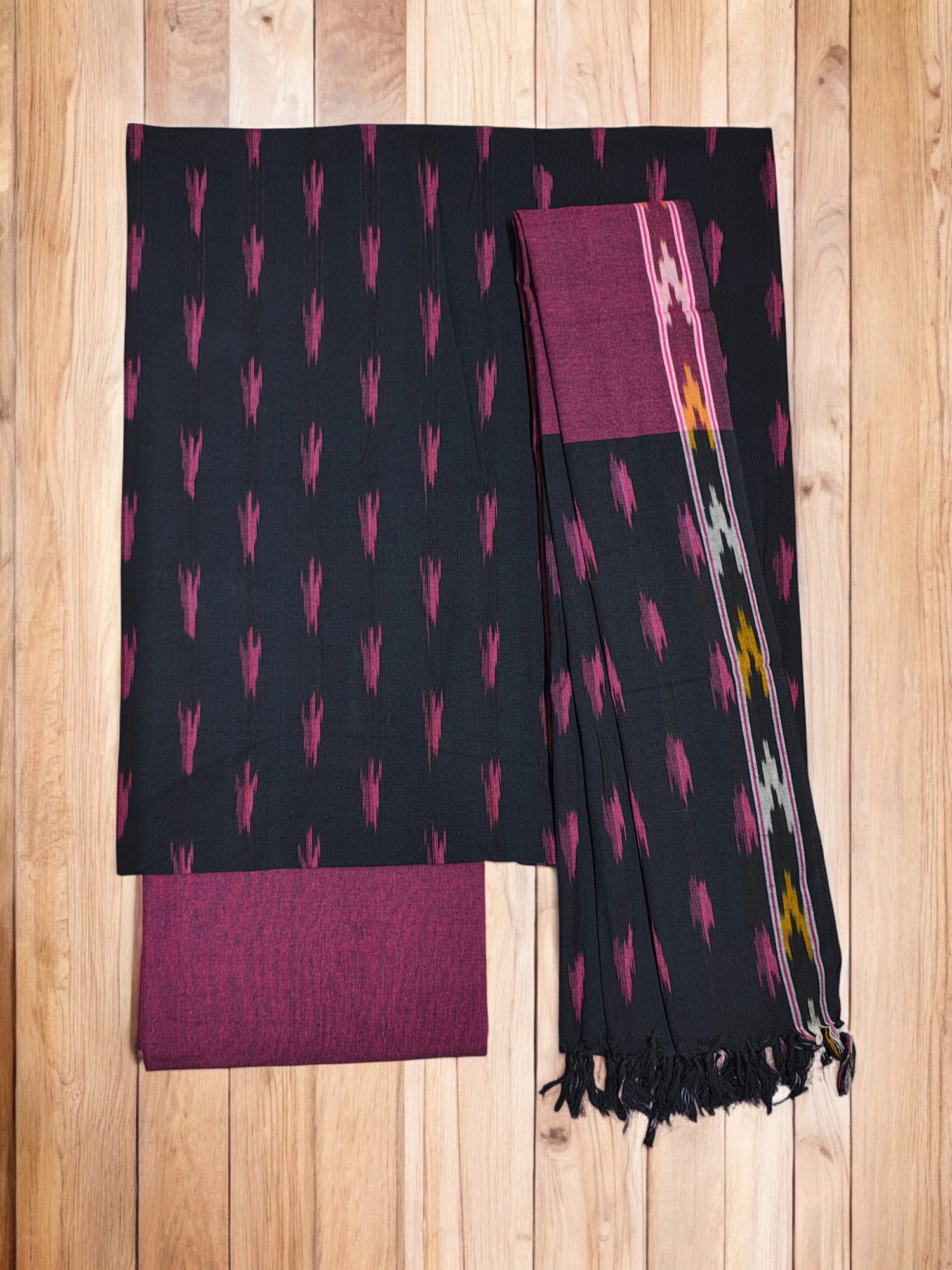 Black Pochampally Ikkat Cotton Dress Material