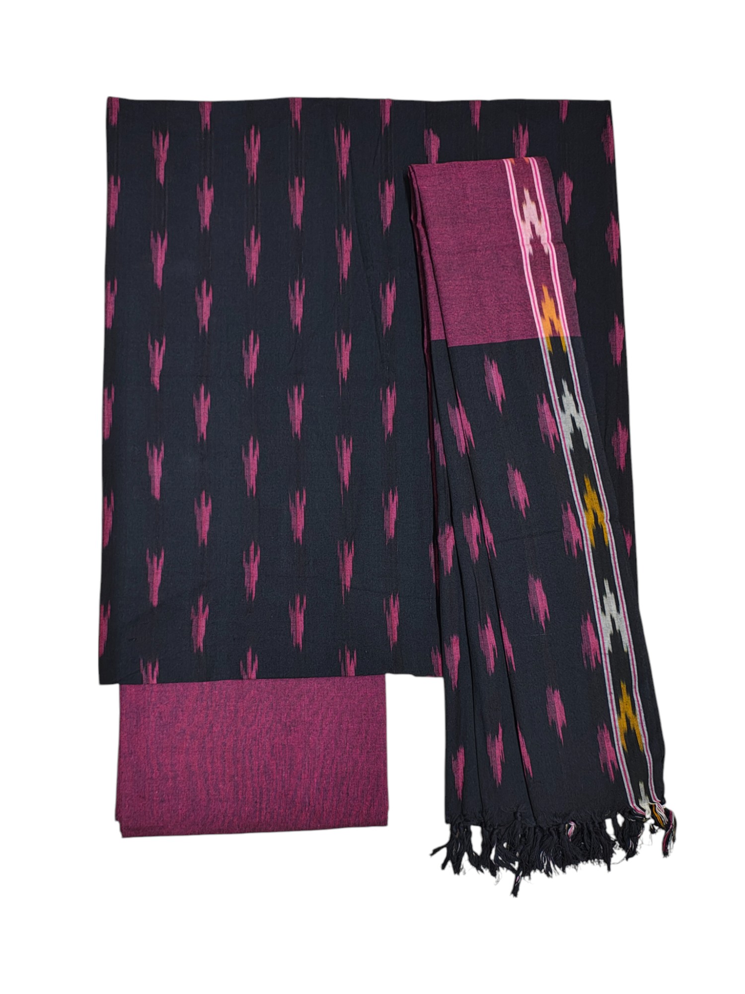 Black Pochampally Ikkat Cotton Dress Material Black Pochampally Ikkat Cotton Dress Material