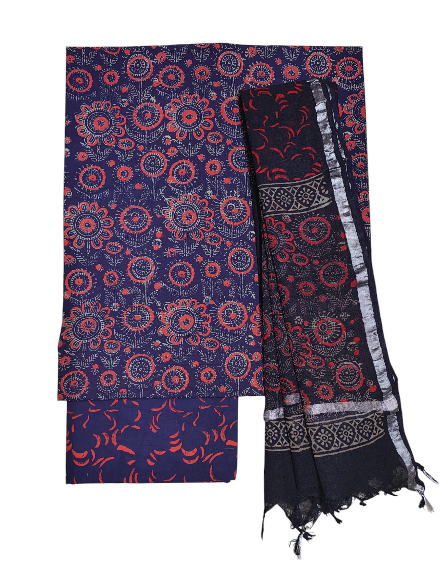 Purple Ajrakh Print Cotton Unstitched Salwar Suit Set with Linen Dupatta Purple Ajrakh Print Cotton Unstitched Salwar Suit Set with Linen Dupatta