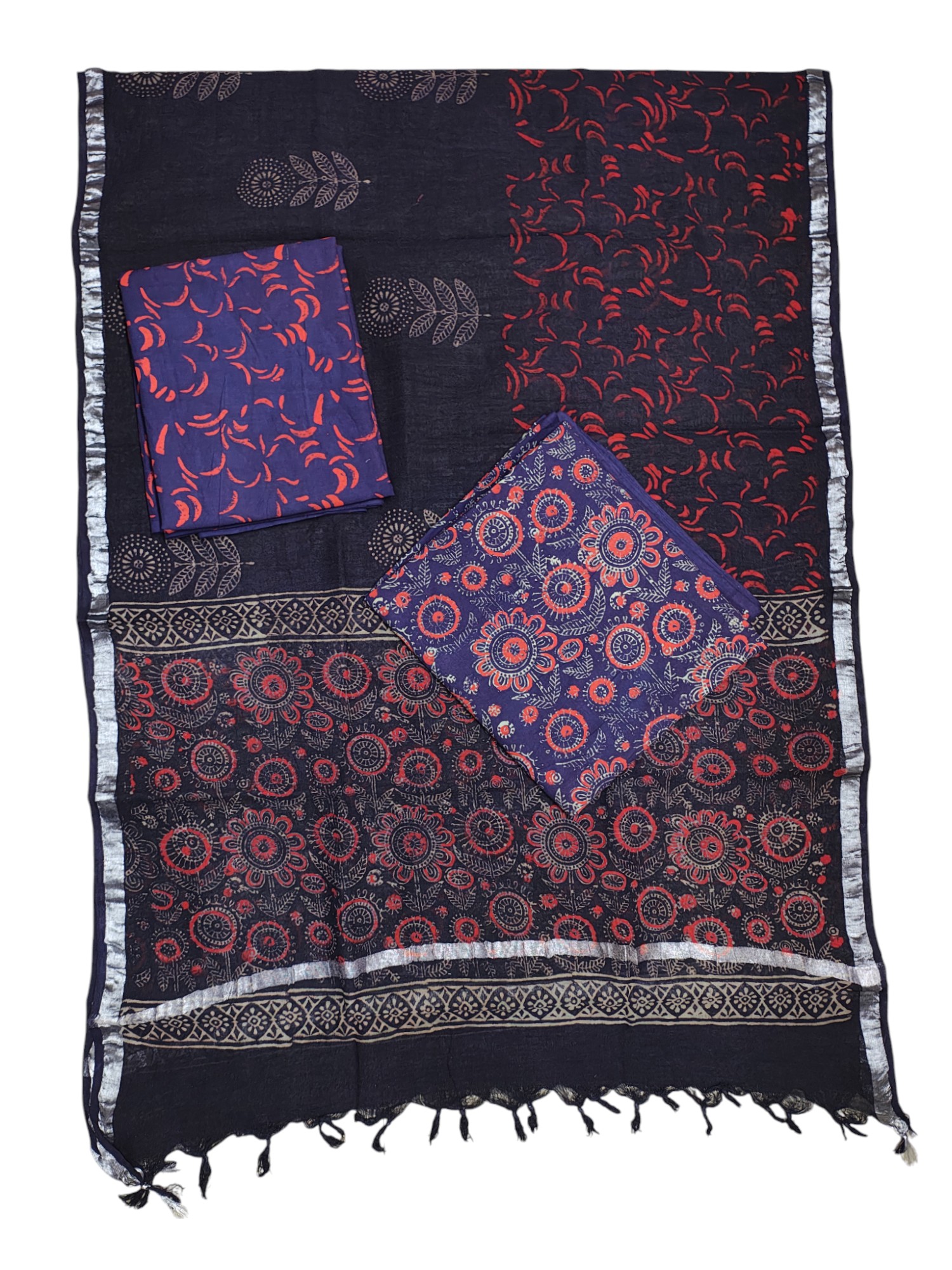 Purple Ajrakh Print Cotton Unstitched Salwar Suit Set with Linen Dupatta Purple Ajrakh Print Cotton Unstitched Salwar Suit Set with Linen Dupatta