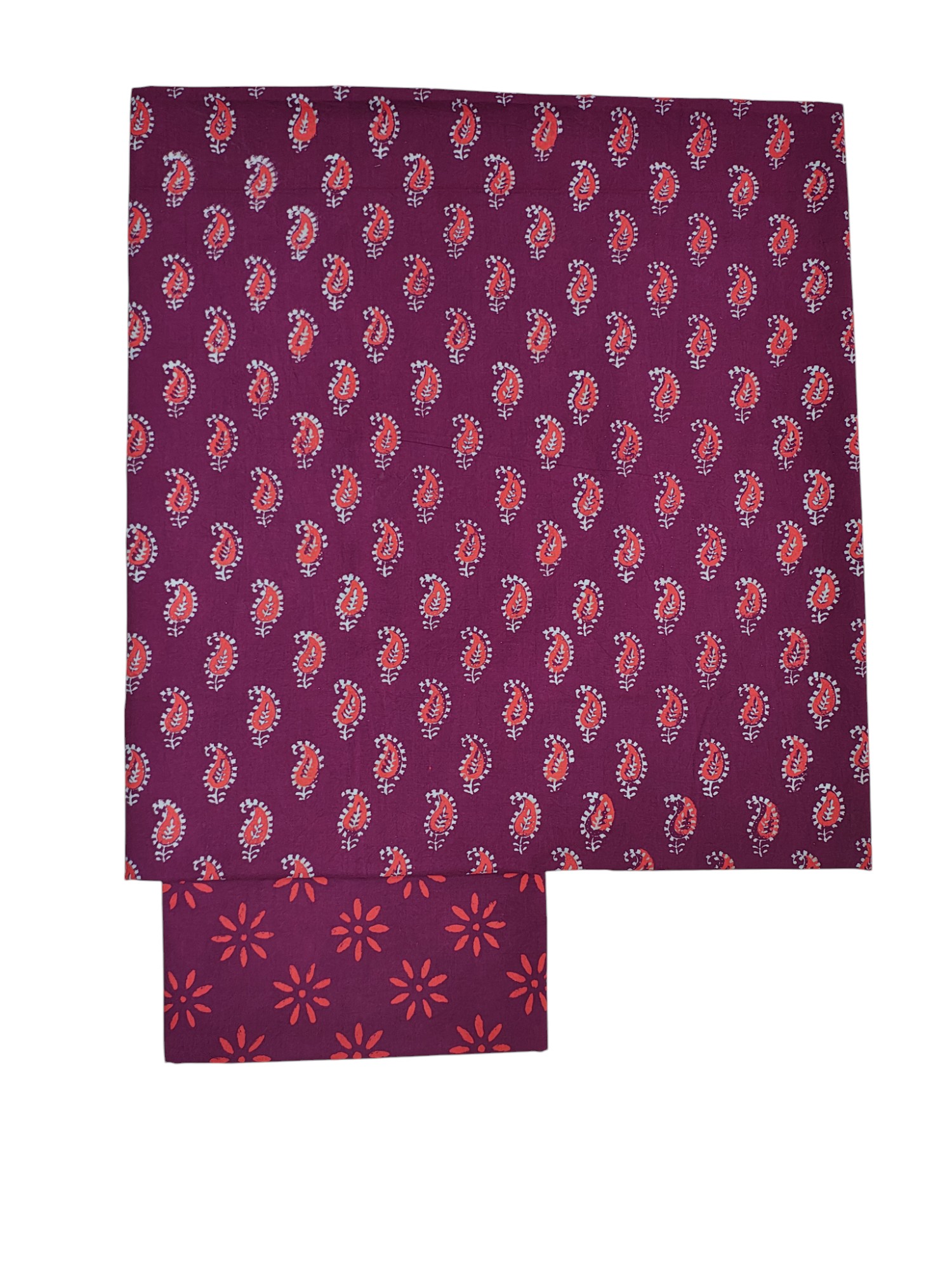 Wine Ajrakh Print Unstitched Suit Set with Linen Dupatta for Women