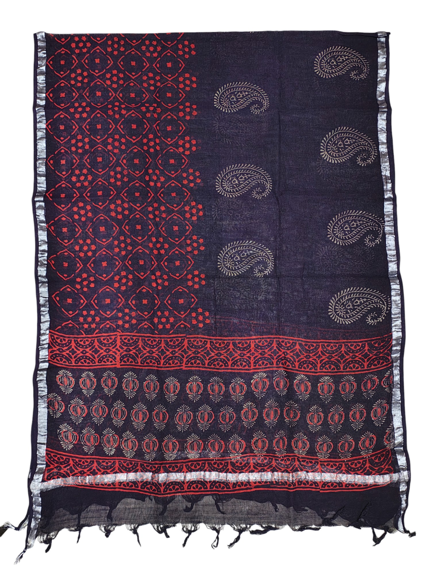 Purple Ajrakh Print Pure Cotton Dress Materials with Linen Dupatta