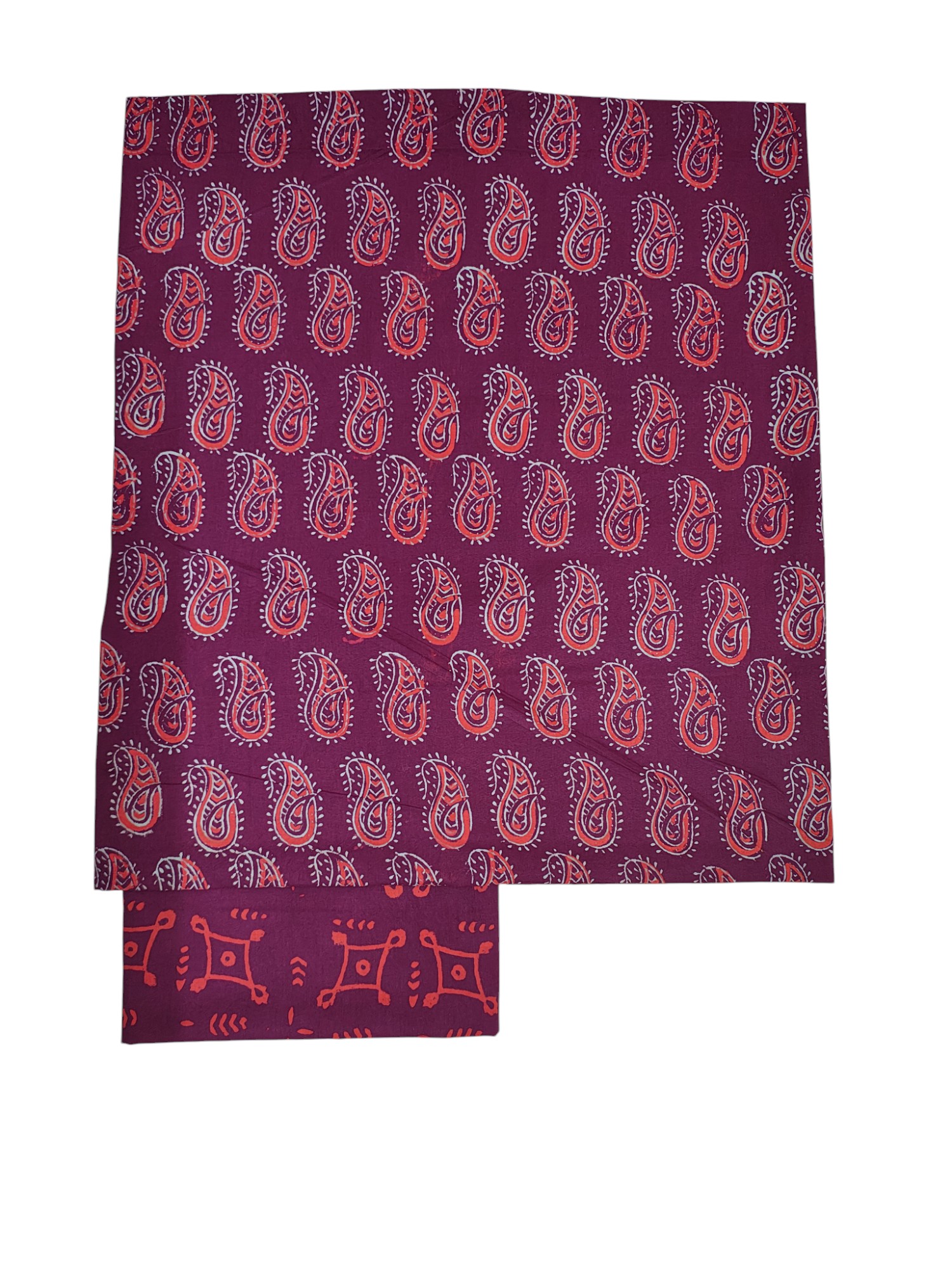 Wine Ajrakh Print Pure Cotton Unstitched Suit Set with Linen Dupatta for Women Wine Ajrakh Print Pure Cotton Unstitched Suit Set with Linen Dupatta for Women