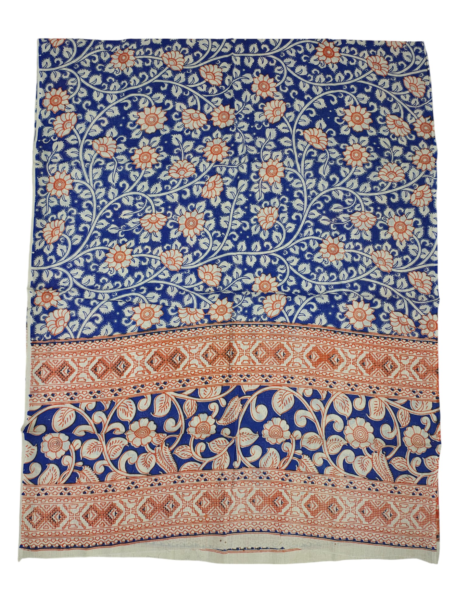Orange Ikkat Kalamkari Unstitched Salwar Suit Set with Dupatta