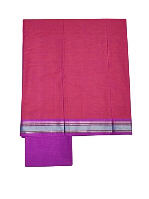 Purple & Pink Handloom Mangalagiri Cotton Solid Unstitched Salwar Suit Set with Dupatta for Women