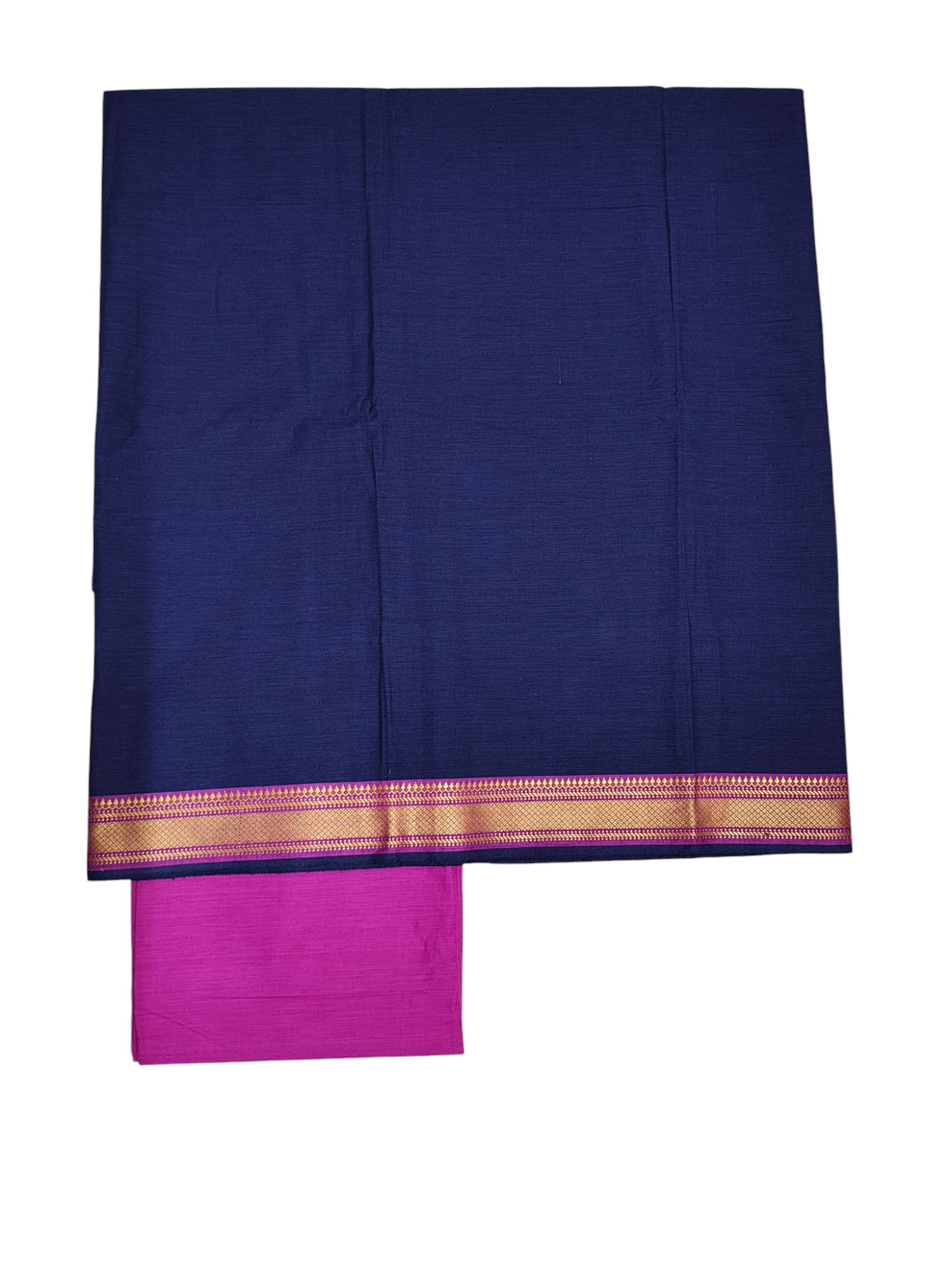 Pink & Navy Blue Mangalagiri Cotton Unstitched Salwar Suit Set with Dupatta for Women