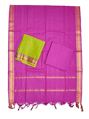 Green & Pink Mangalagiri Cotton Unstitched Salwar Suit Set with Dupatta for Women Green & Pink Mangalagiri Cotton Unstitched Salwar Suit Set with Dupatta for Women