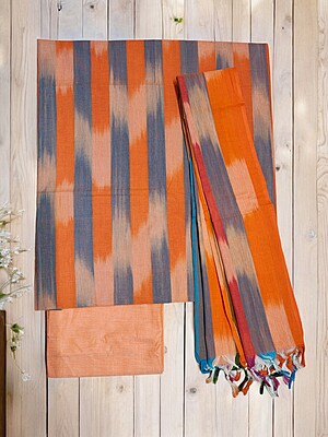 Orange Ikkat Cotton Unstitched Salwar Suit Dress Material with Dupatta Orange Ikkat Cotton Unstitched Salwar Suit Dress Material with Dupatta