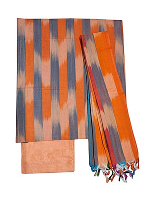 Orange Ikkat Cotton Unstitched Salwar Suit Dress Material with Dupatta Orange Ikkat Cotton Unstitched Salwar Suit Dress Material with Dupatta