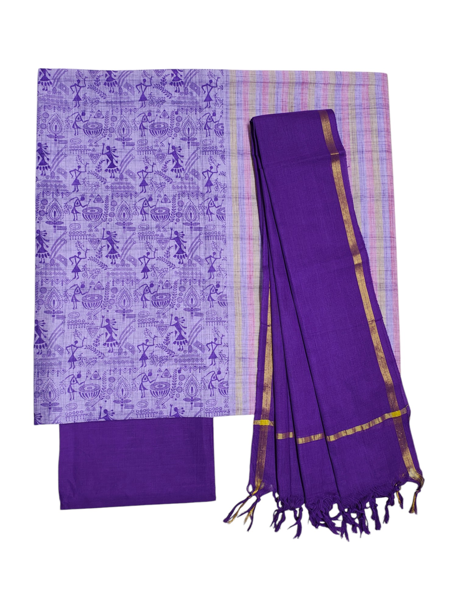 Lavender Handloom South Cotton Unstitched Salwar Suit Set with Dupatta for Women