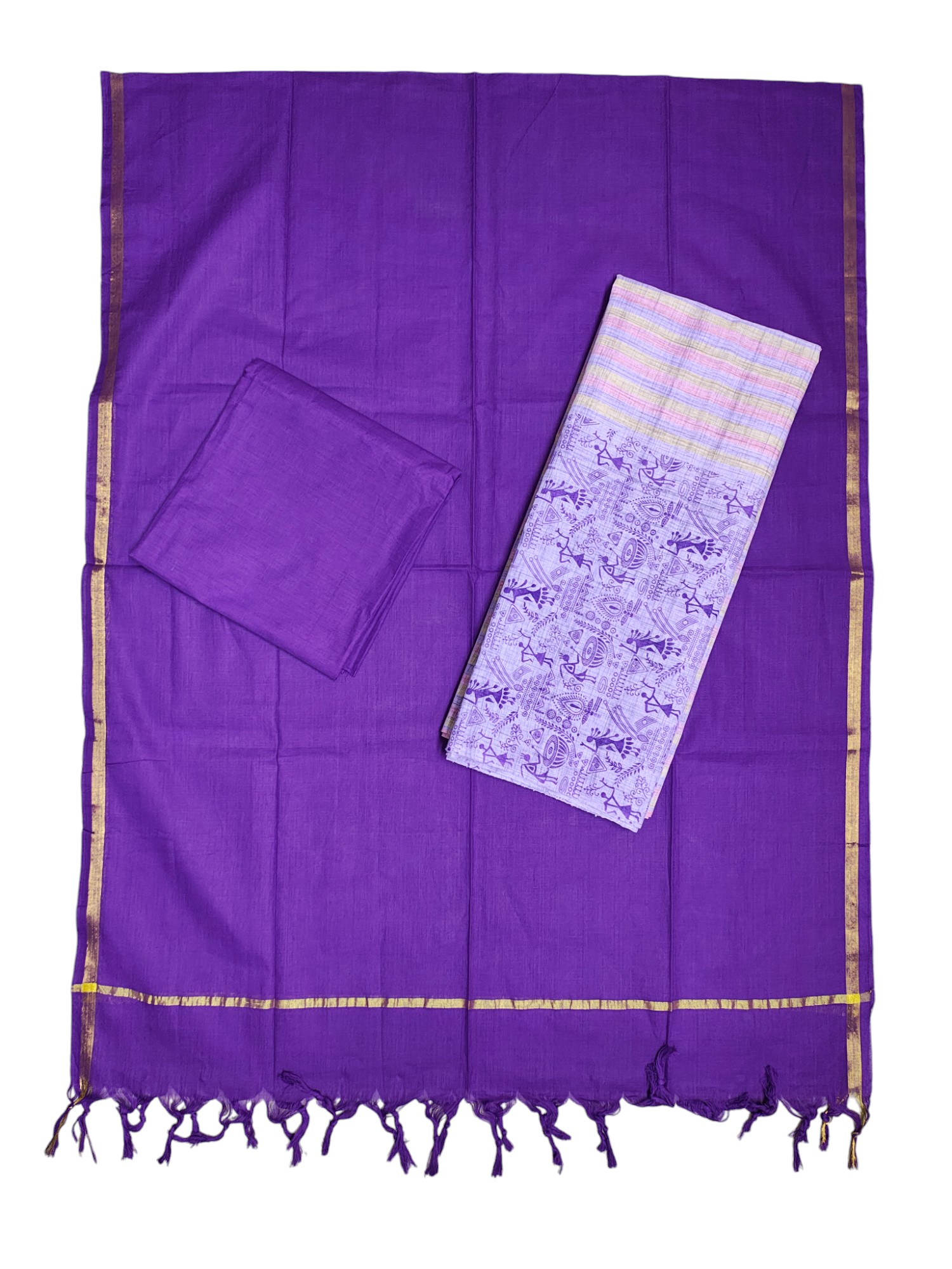 Lavender Handloom South Cotton Unstitched Salwar Suit Set with Dupatta for Women