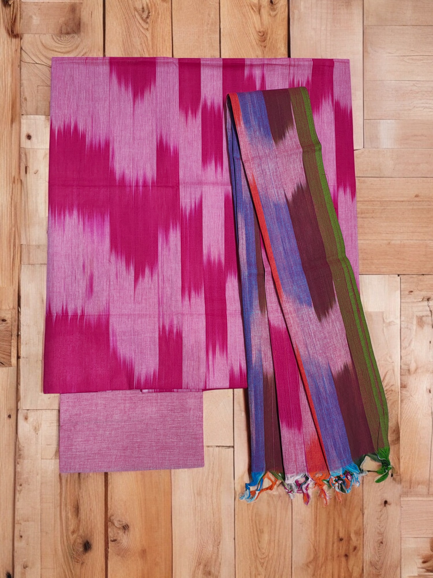 Pink Pochampally Ikkat Cotton Dress Material for women