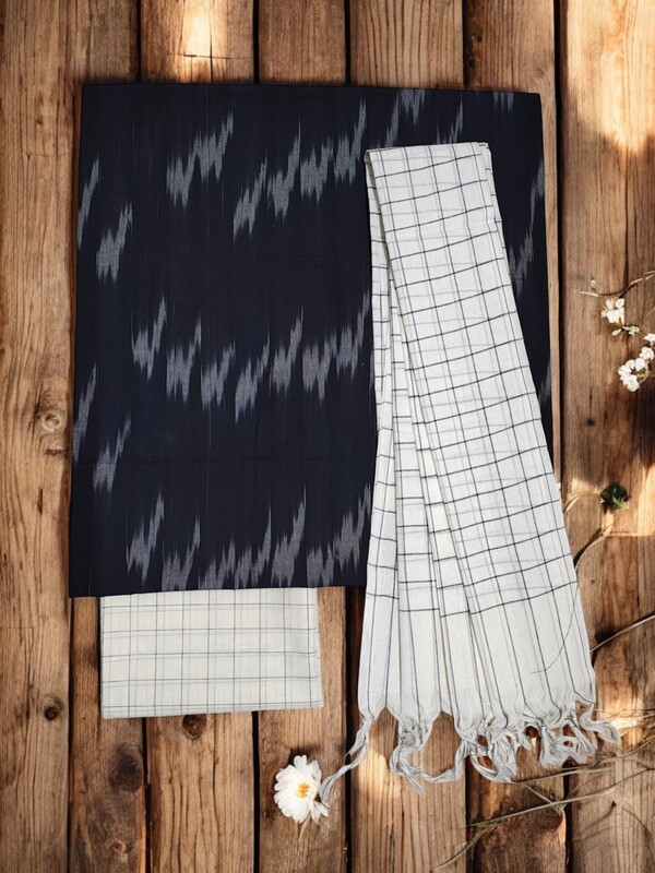 Black& White Ikkat Pure Cotton Dress Material Black& White Ikkat Pure Cotton Dress Material