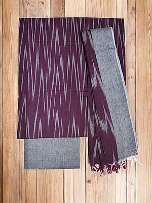 Wine Ikkat Unstitched Salwar Suit Dress Material with Dupatta