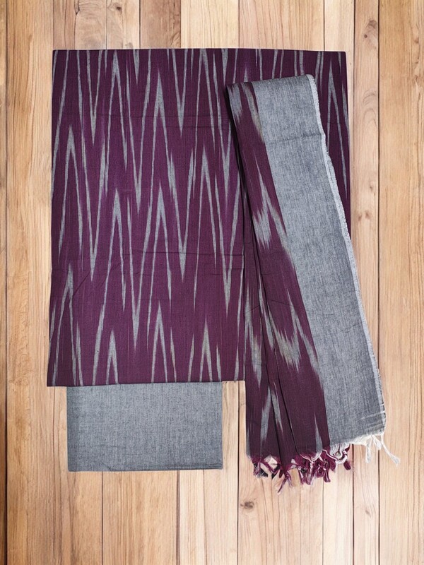 Wine Ikkat Unstitched Salwar Suit Dress Material with Dupatta Wine Ikkat Unstitched Salwar Suit Dress Material with Dupatta
